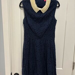Betsey Johnson Lace Navy Dress with Pearl Peter Pan Collar